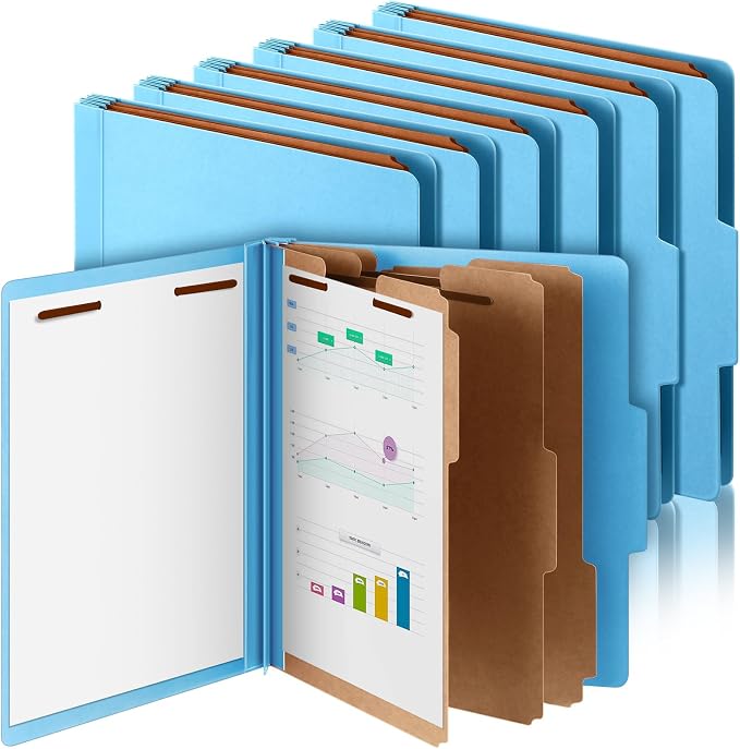 Skyygemm 12 Pcs Classification Folder Letter Size, 3 Divider File,Blue | Back to School Folder Supplies, Pressboard File with Fastener, Expanding Organizer Bulk for Teacher, Office, Employee, Staff by Skyygemm