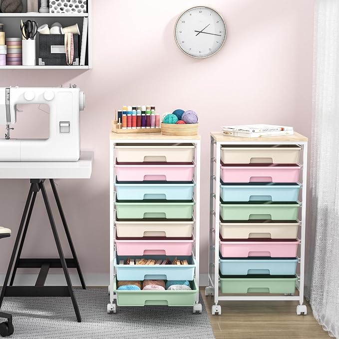 SYKIARIOL Rolling Cart with Drawers, 8 Drawers Utility Cart, Rainbow | Rolling Drawer Cart on Wheels with Wooden Tabletop for Living Room,Classroom,Bedroom,Bathroom,Dorm,Office - Image 7
