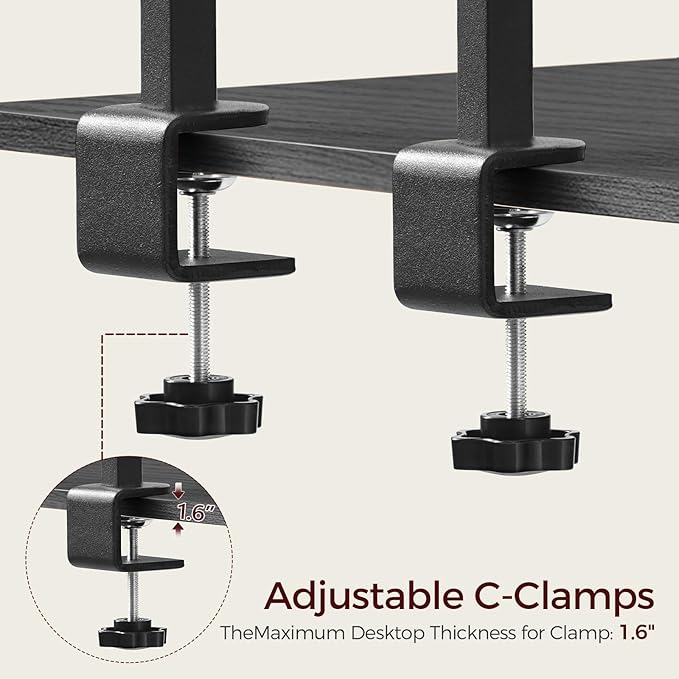 MAHANCRIS Clamp on Desk Corner Organizer, 3-Tier Desktop Shelf, Adjustable Desk Corner Storage Shelf with Metal Frame, for Office, Game Room, Black DSBK5501 - Image 5