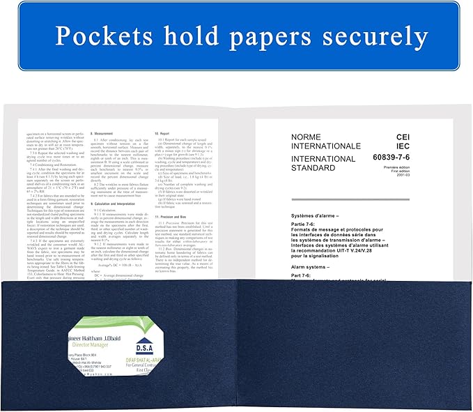 Zzrywuty 50 Packs Two Pocket File Folders with Business Card Slot,Textured Paper,Letter Size,Holds 100 Plus Sheets for School,Office,Business,Royal Blue - Image 3