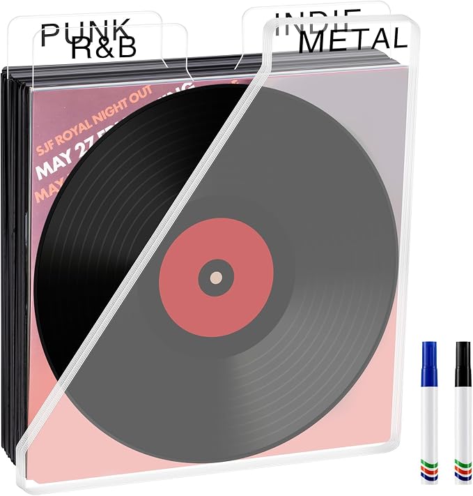 15 Pcs Acrylic Vinyl Record Dividers DIY A-Z Genre ERA BPM Tabs Plastic Vinyl Record Organizer Writable Dividers with Markers for Gift Album LP Records, 12 x 14 Inch, Horizontal and Vertical by Tatuo