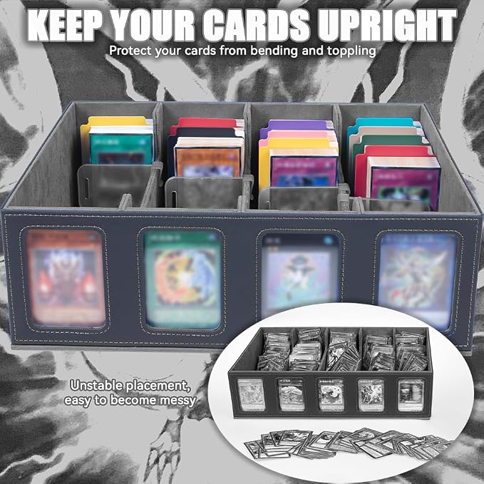 4-Row 3000+ Trading Card Storage Box for MTG, Card Deck Box with Snap-fit Design, 4 Card Sleeves, 8 Stoppers, 24 Dividers (4-Rows Black-Grey) - Image 6