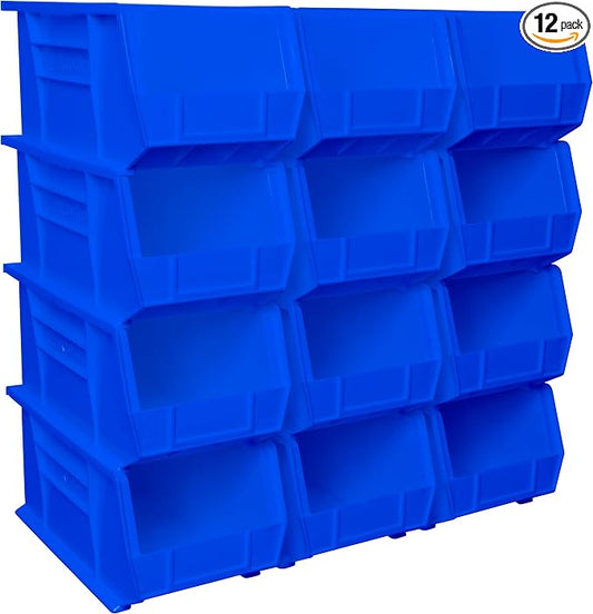 Akro-Mils 30240 AkroBins Plastic Storage Bins, 15"x8"x7", Blue, 12-Pack | Space-Saving Stackable Bins for Garage, Pantry, Craft Organization by Akro-Mils