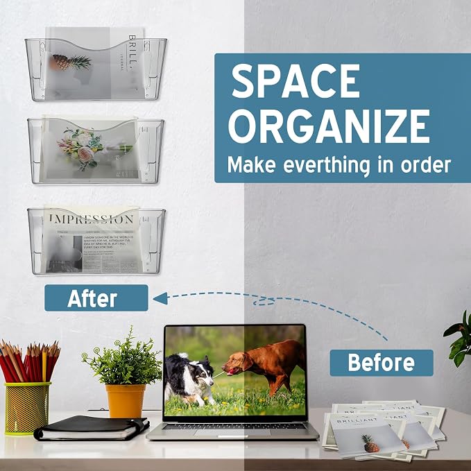 RattanView 10 Pack Acrylic Single Pocket Hanging File Organizer, Plastic Hanging Wall Mount File Holder Wall Pocket Mails Magazines Organizer Mounted Folder Bins for Office, School and Home - Image 4