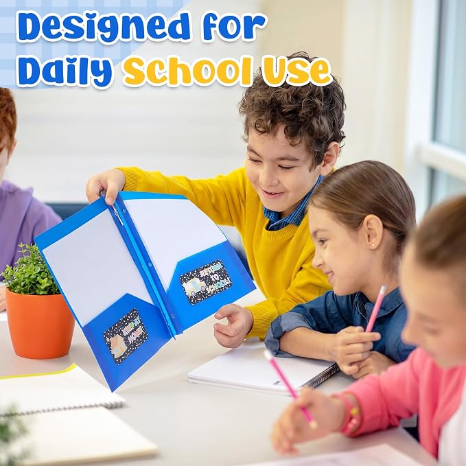 Affrolling 24 Pcak Take Home Folders with 2 Pockets 3 Prong Homework Privacy Folders and Composition Sticker Pocket Paper File Folder for Students Classroom School Teachers Parents (Blue) - Image 6