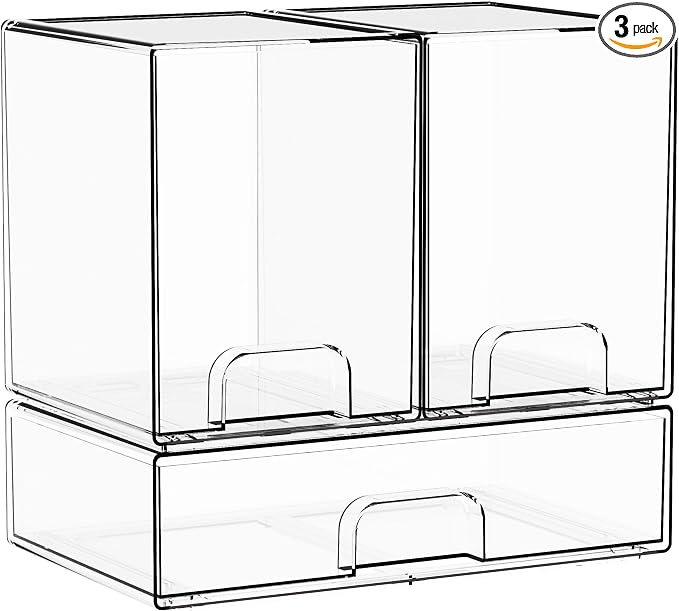 3 Set Baby Bottle Organizer for Countertop,BPA Free Bottle Station Organizer for Breast Pump Parts,Pacifier and Baby Accessories,Clear Stackable Storage Drawers and Home Edit Storage Containers by Yieach