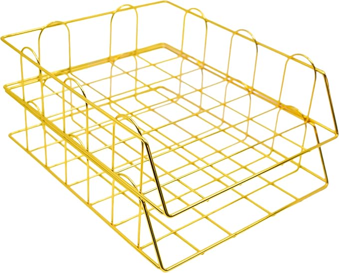 Gold Stackable W 9.75" X L 12" Desk Organizer Tray Set (2-Tier) - Image 4