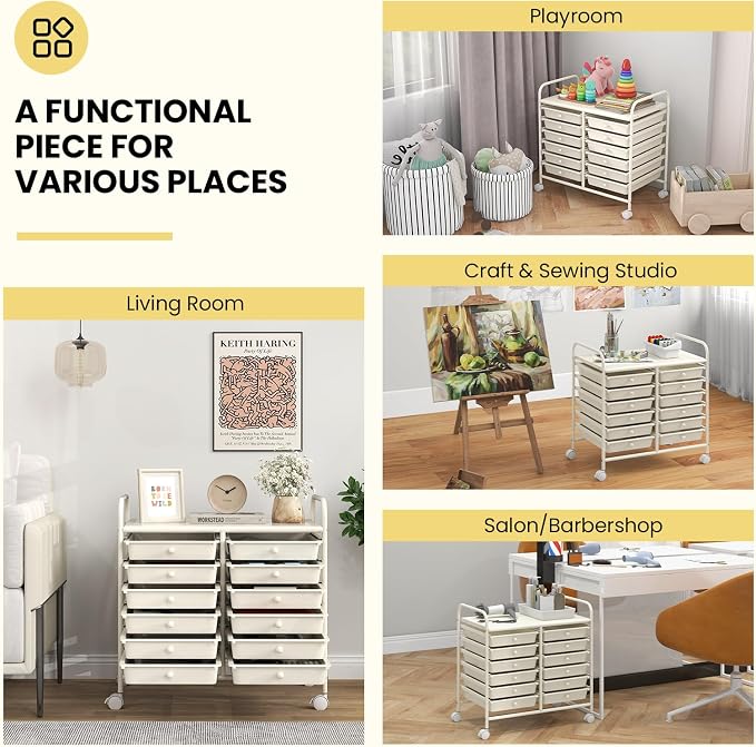 Giantex 12 Drawers Rolling Cart, Mobile Storage Drawer Cart, Classroom Organizer Cart for Office School Supplies Tools Scrapbook Paper Craft Small Printer, Utility Cart on Wheels, White - Image 5