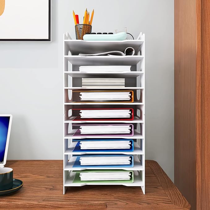 Natwind 10-Tier Office File Organizer For Desk,Paper Sorter,White | Desktop Storage For Office Supplies,Document Storage Rack,Letter Tray For Home,Office,Classroom Document Holder - Image 2