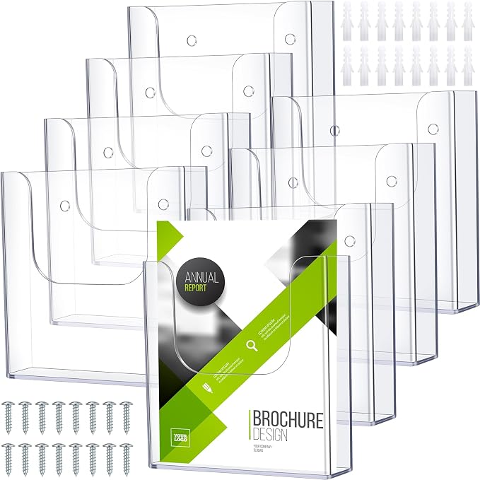 Ripeng 8 Pack Brochure Holder Wall Mount 6 x 9 Inch Clear Flyer Holder Magazine Pamphlet Display Stand Acrylic Wall Organizer Plastic Wall File Holder for Literature Mail Paper document Rack Display by Ripeng