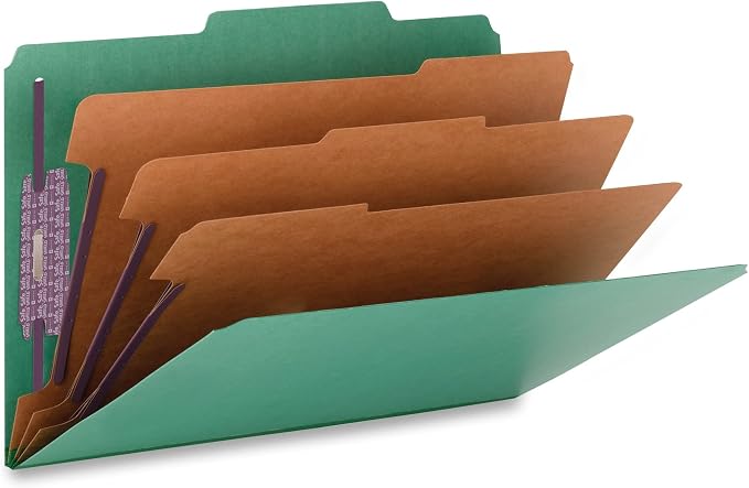 Smead Pressboard Classification File Folder with SafeSHIELD Fasteners, 3 Dividers, 3" Expansion, Legal Size, Green, 10 Per Box (19097) (Pack of 1) by SMEAD