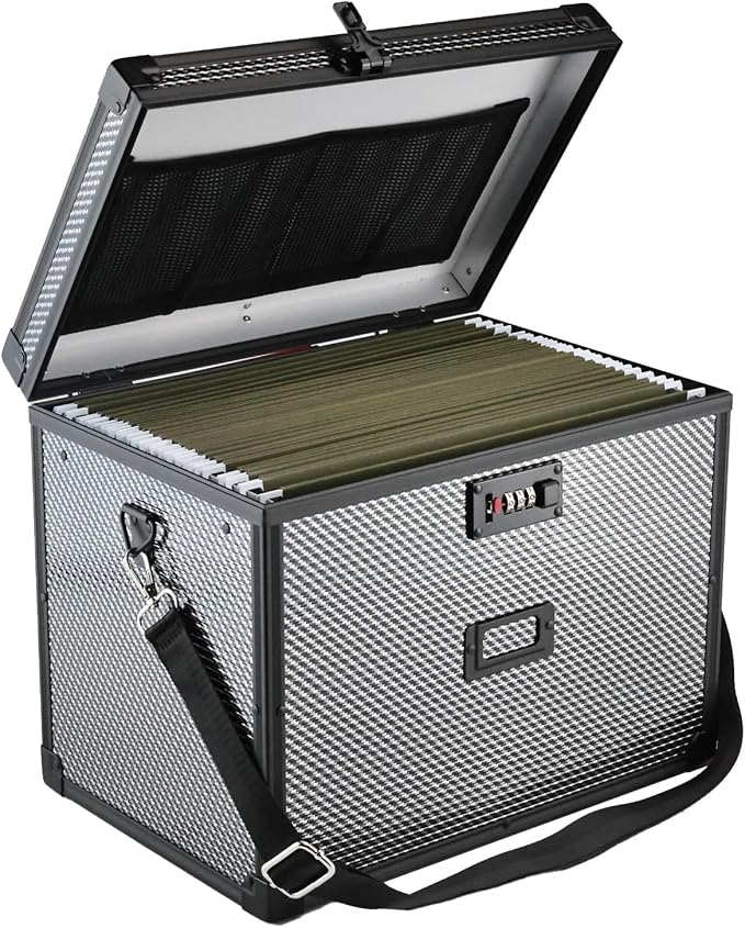 Hanging File Box for Letter, All-in-one set with 20 Folders | Portable Locking Filing Storage Box with Handle & Shoulder strap, Lockable File Cabinet Documents Safe, Lockbox Doc Organizer by Unknown