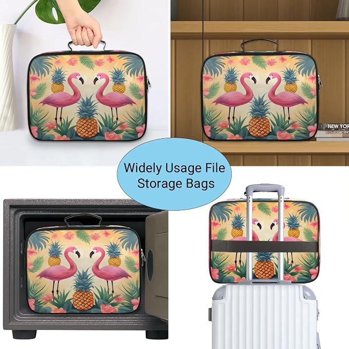 File Organizer Tropical Leaves Flamingo Pineapple Document Organizer with Handle Portable File Organizer Bag Home Travel Storage Bags for Files Laptop Certificates - Image 7