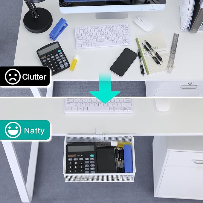 Under Desk Drawer, Clamp on Desk Organizer Under Table Hanging Desk Storage | 2 ways to clamp on: desk side or leg. Under desk organizer, clamp on desk drawer, basket hanging under table shelf, no-drill - Image 3