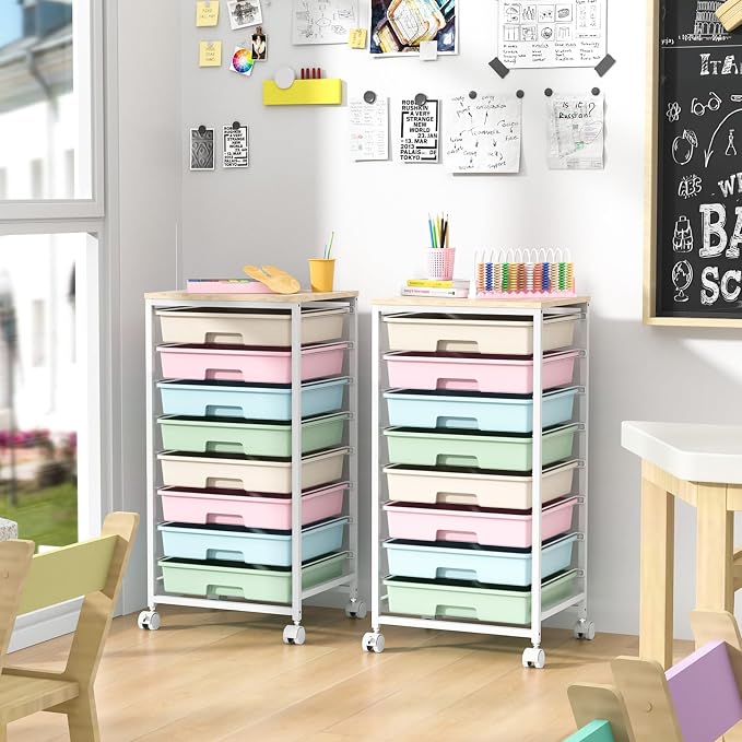 SYKIARIOL Rolling Cart with Drawers, 8 Drawers Utility Cart, Rainbow | Rolling Drawer Cart on Wheels with Wooden Tabletop for Living Room,Classroom,Bedroom,Bathroom,Dorm,Office - Image 9