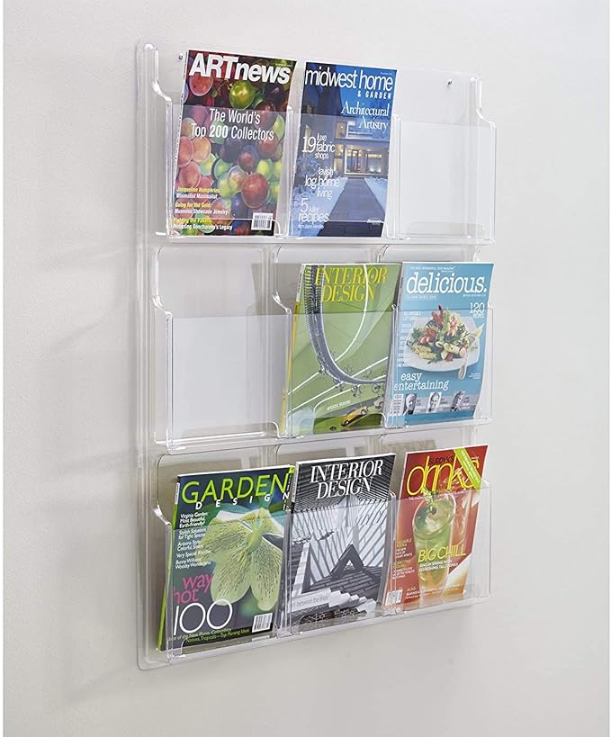 Safco Reveal Literature Rack, 9 Compartments Magazine Holder, Wall-Mounted Brochure Organizer, Acrylic, Clear - Image 3