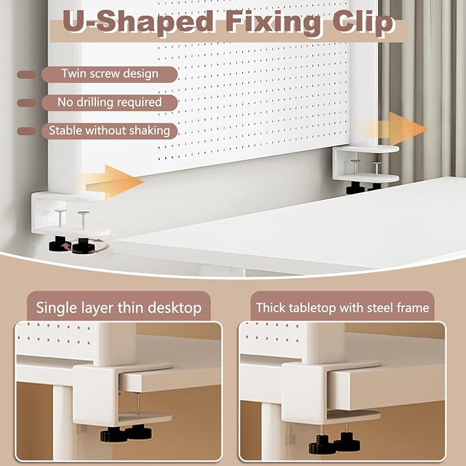 Clamp On Desk Organizer Shelf,Desk Extender Pegboard,White,23.6in | Computer Desk Accessories for Office,Desktop Bookshelf Storage Shelves for Desk, Desktop Shelving System - Image 6