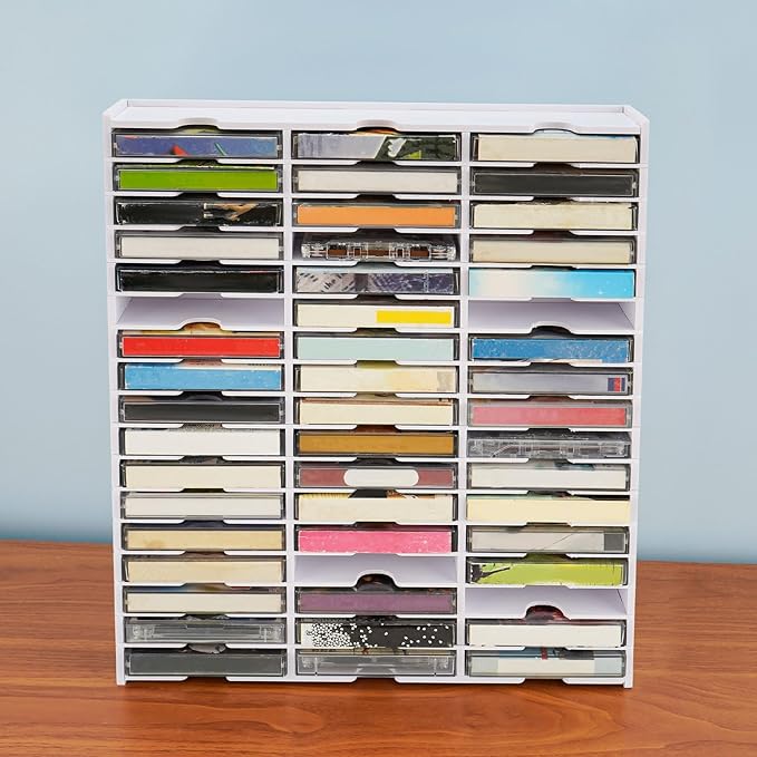 Cassette Tape Storage, 51-Slot Desktop Audio Tape Organizer | Audio Tape Organizer Rack Wall-Mounted Cassette Holder, White - Image 4