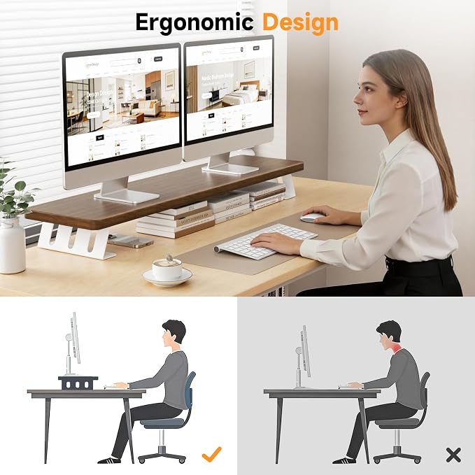 Dual Monitor Stand, 39 Inch Large Wood Monitor Stands for 2 Monitors - Image 6