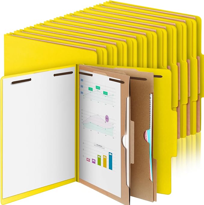 24 Pcs Skyygemm Classification Folder Letter Size, 2 Pocket File,Yellow | Back to School Supplies, File Organizer with Fastener, Expanding File Organizer Bulk for Office Employee, Staff, Teacher by Skyygemm