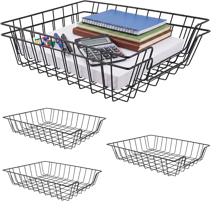 3 Pack Desk Drawer Organizer Letter Tray – Stackable Metal Mesh Wire Paper Trays | A4 Paper Document Desk Basket with Smooth Edges | Rust Proof Storage Tray for Home Office School Desk by ElyelsannsBaby