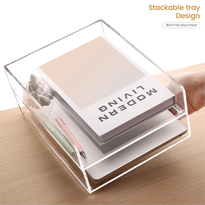 HeZone Paper Organizer Letter Tray,Acrylic Desk Organizer,Clear File Organizer for Desk,Stackable Paper Tray for Documents,A4 File Paper,Book,Bills, Crafts,Notes for Office/Classroom/Home Organization - Image 6