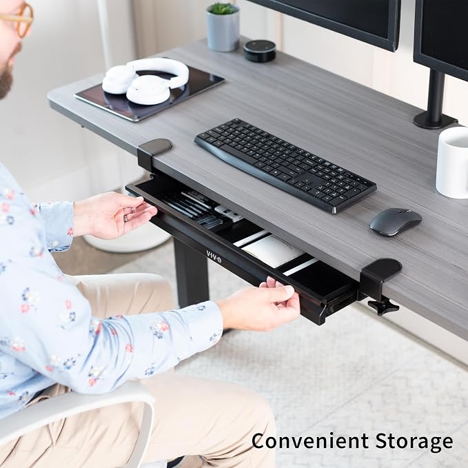 VIVO 22 inch Clamp-on Sliding Pull-out Under Table Drawer for Office Desk, Shallow Storage Organizer for Sit Stand Workstation, Black, DESK-DR22L - Image 8