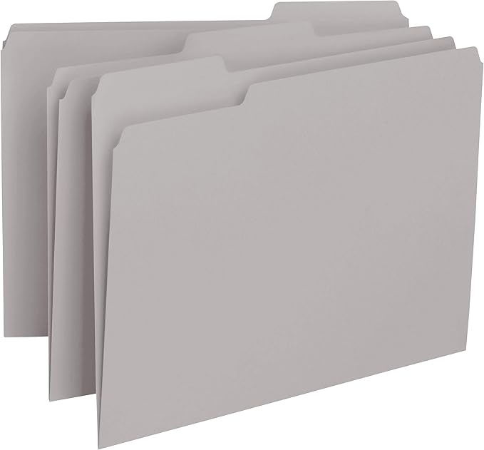Smead Interior File Folder, 1/3-Cut Tab, Letter Size, Gray, 100 per Box, Expandable File Folders for Filing Cabinet by SMEAD