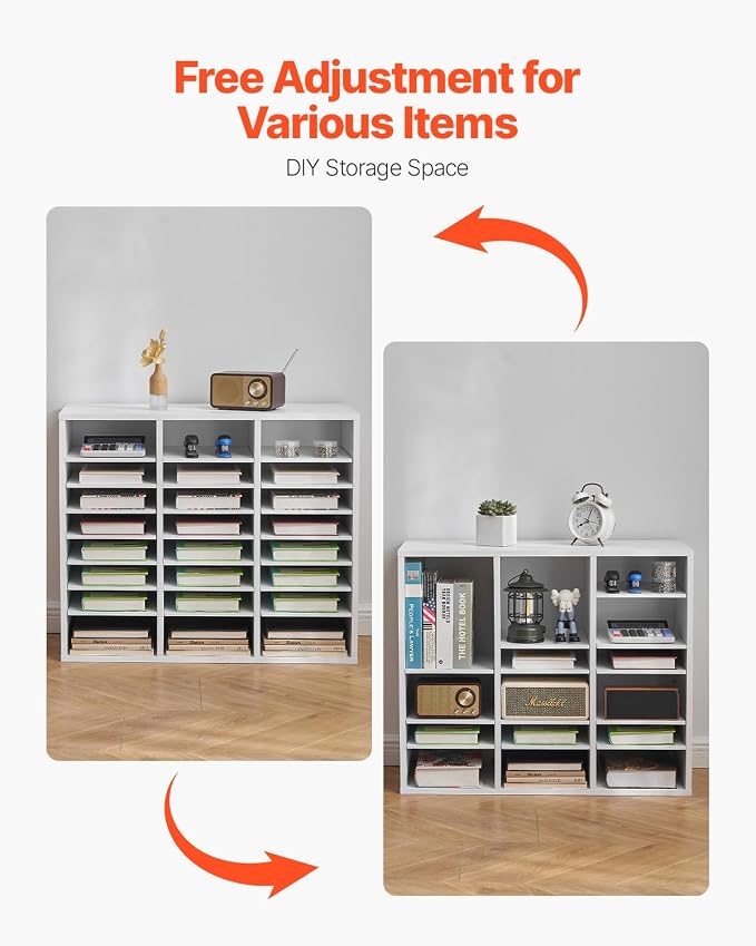 VEVOR Literature Organizer, 24 Compartments Office Mailbox with Adjustable Shelves, Wooden Mailbox Sorter Medium Density Fiberboard Office Home Classroom Storage for Files, Documents, Papers, White - Image 5