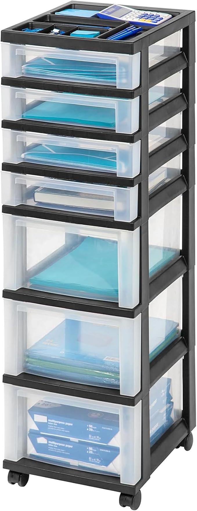 IRIS USA 7-Drawer Rolling Storage Cart with Wheels, 2-Pack, Black/Clear - Image 4