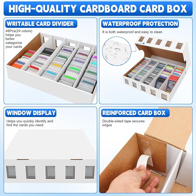 6 Pack Trading Card Storage Box, 22200+ Count Card Storage Box with 48 Card Divider White Sports Storage Card Box Organizer Bulk Card Cases Cardboard Card Box for Basketball Football Cards Collection - Image 5