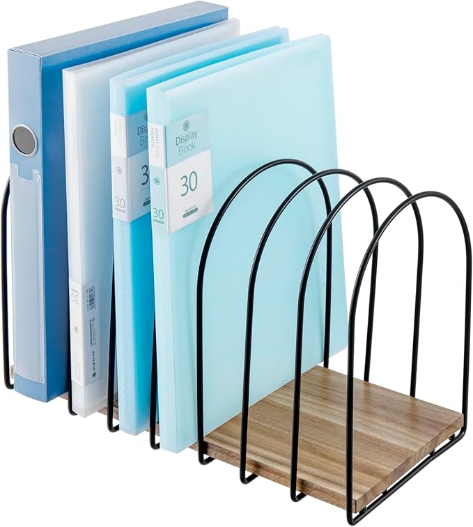 MyGift 14 Inch Large Desktop Document Holder, Premium Acacia Solid Wood and Black Metal Wire Arch 8 Section File Folder Storage Rack, Office Desk Organizer by MyGiftHome