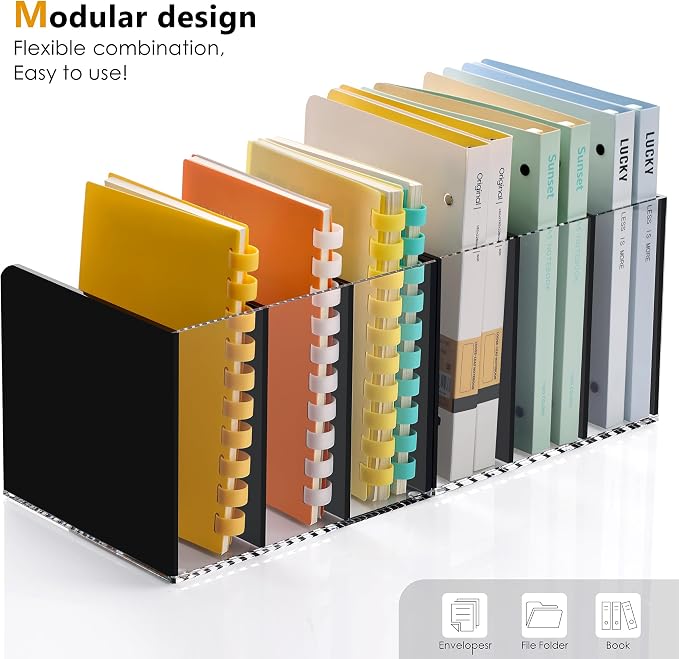 SANRUI Black Acrylic Magazine File Holder Desktap Organizer Folder Sorters | Clear Workspace Document Rack, Bookend File Office Accessories Organization Storage, 3 Vertical Compartments - Image 5