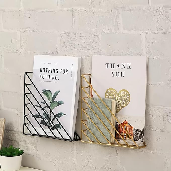 CROISSANT Wall Mounted File Organizer,Metal Magazine Basket, Wall Mounted Magazine Rack, Suitable for Hanging File Folders for Office Living Room (golden, 1 Pack) - Image 4