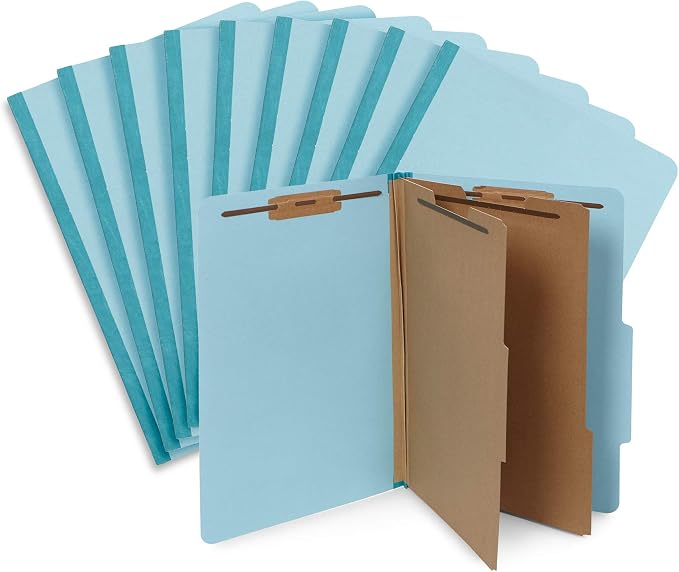 Blue Summit Supplies 10 Classification Folders, Legal 2 Divider, Light Blue | Heavy-duty, 2 in expansion, 2 prong fasteners, 2 dividers, 6 sections, for medical, legal, and personnel files - Image 5
