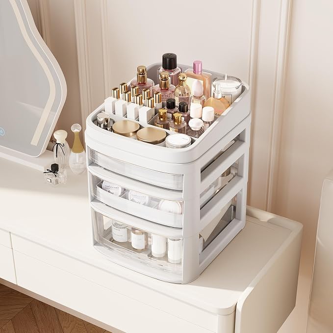 Rolling Cart with 3 Drawers, Clear Plastic Drawer Organizers, Vanity Cart | Dust Proof Under Desk Storage with Dividers for Makeup, Skincare, Art Crafts and Baby Items, Acrylic Cosmetic Organizer - Image 2
