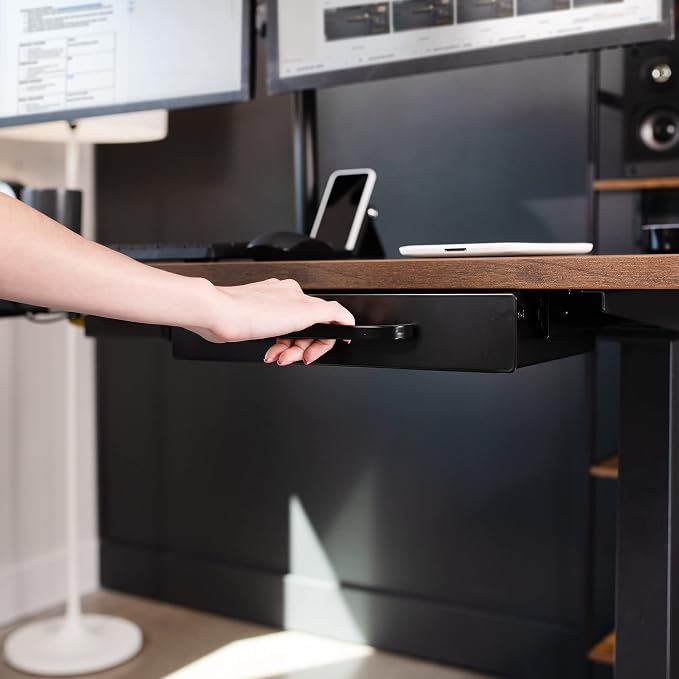 VIVO 13 inch Under Desk Mounted Sliding Pull-out Drawer for Office Desk, Pull Handle, Storage Organizer for Sit Stand Workstation, Black, DESK-DR1H-B | Sliding Steel Pull-out Drawer for Office Desk, Pull Handle, Storage Organizer for Sit Stand Workstat... - Image 2