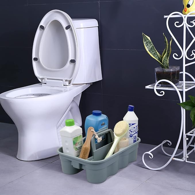 Teyyvn 4 Pack Carry Caddy, Plastic Cleaning Caddy with Handle, Gray - Image 4