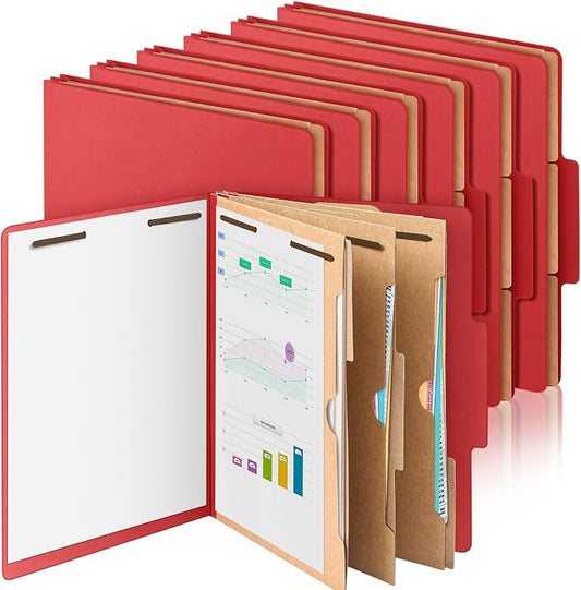 Skyygemm 12 Pcs Classification Folders 3 Pocket Dividers Letter Size Employee File Folder with 2 Prong Fasteners 2 in Expansion Pressboard Medical Document Organizers Bulk for School Office(Red) by Skyygemm