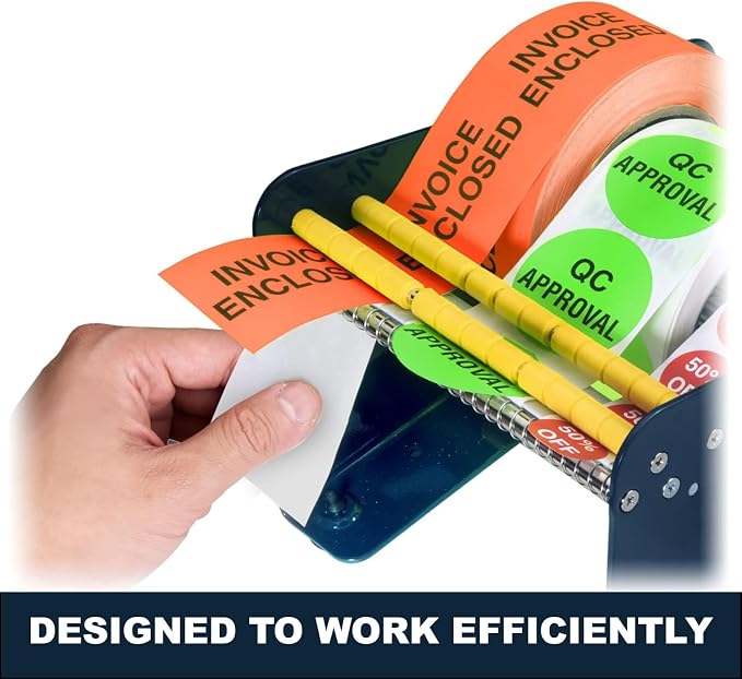 MDJ by Excell Manual Metal Label Sticker Dispenser with 4 Suction Cups Base for Tabletop, Adjustable Holder for Multiple Rolls for Office, Home, Warehouse, Easy Peel Off, Fits up to 6.5" Wide Labels - Image 7