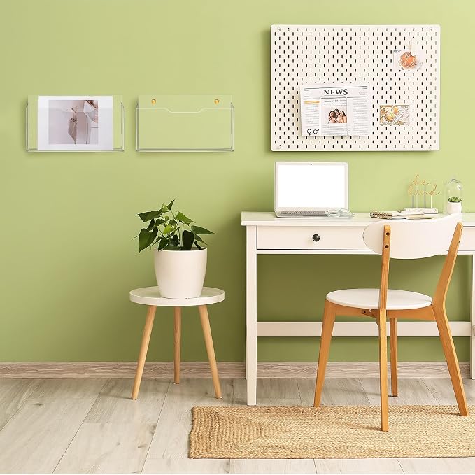 Feifeiya 2Pcs Clear Acrylic File Holder Wall Mount Mail Magazine Organizer File Holders with Screw Wall Office Document Storage Magazine Brochure(14"x8.3"x1.2",Horizontal,Clear) - Image 6