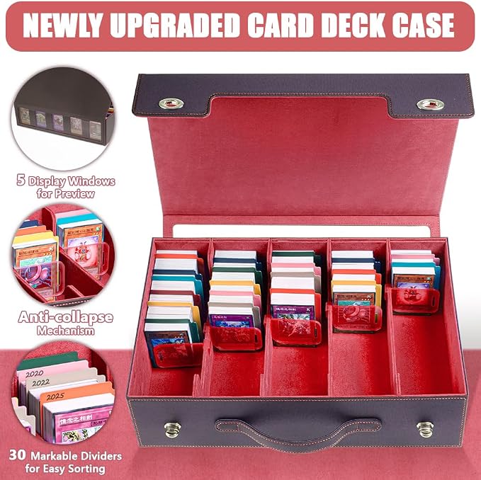 5-Row 3900+ Trading Card Storage Box for MTG, Card Deck Box with Snap-fit Design, 5 Card Sleeves, 10 Stoppers, 80 Dividers and 1 Dice Tray (Black-Red) - Image 4