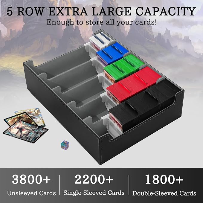 5 Row Trading Card Storage Box, 3800+Bulk Card Organizer Box with 20 Dividers & 5 Supporters, Graded Card Deck Box for YuGiOh, MTG, TCG Black/Grey - Image 2
