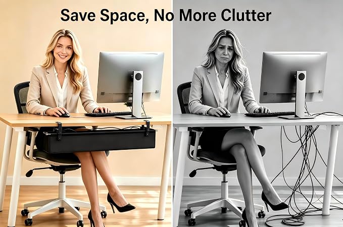 Under Desk Cable Management Tray 36", No Drill Clamp-On Design, Premium Oxford Fabric Cord Organizer Hides Power Strip & Messy Wires, Ideal for Home Office & Gaming Desk - Image 7
