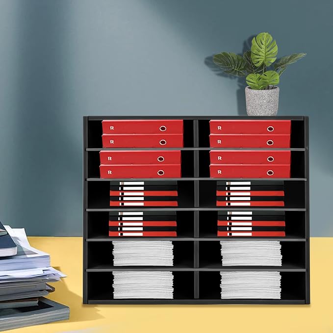 Literature Organizer Sorter, 12 Slots Adjustable File Sorter Mail Organizer | Paper Sorter Organizer, Open Design Paper Storage Mailbox for Office School Classroom, Black - Image 7