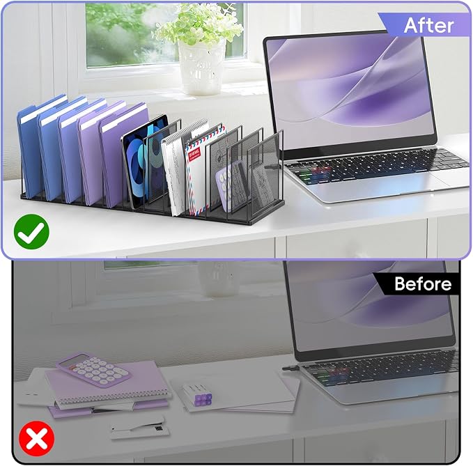 File Organizer for Desk, 11-Section Vertical File Sorter, Paper Holder Organizer Standing Metal File Folder for Office Home Classroom, Black - Image 9