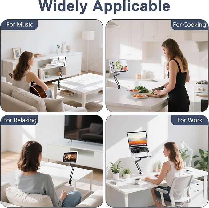 ASIEIT Desk Clamp Book Stand, Aluminum Book Holder Adjustable Height & Angle, Cookbook Stand for Kitchen, Recipe Book Holder with 360° Swivel Base, Book Stand for Reading, Office, Laptop - Image 5