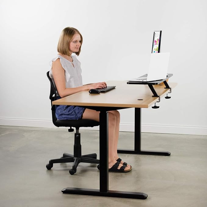 VIVO Black Clamp-on Large 40 inch Ergonomic Desk Shelf, Dual Computer Monitor and Laptop Riser Stand - Desk Organizer for 2 Screens STAND-SHELF40B - Image 8
