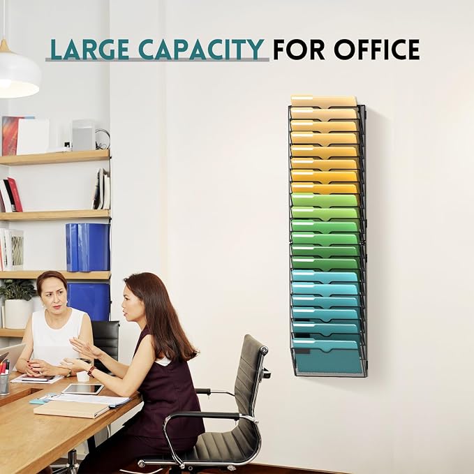 20 Tier Wall File Organizer, Hanging Wall Mounted Mail Organizer with Label Slots, Metal Mesh File Holder Magazine Rack for Office, Home, School or Classroom, Black - Image 2