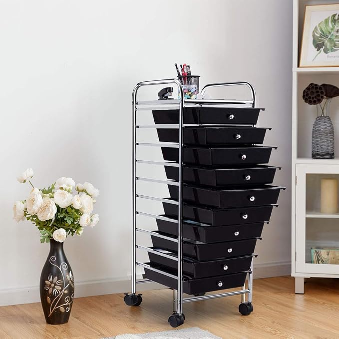 Giantex 10 Drawer Rolling Storage Cart Scrapbook Paper Office School Organizer (Black) - Image 2